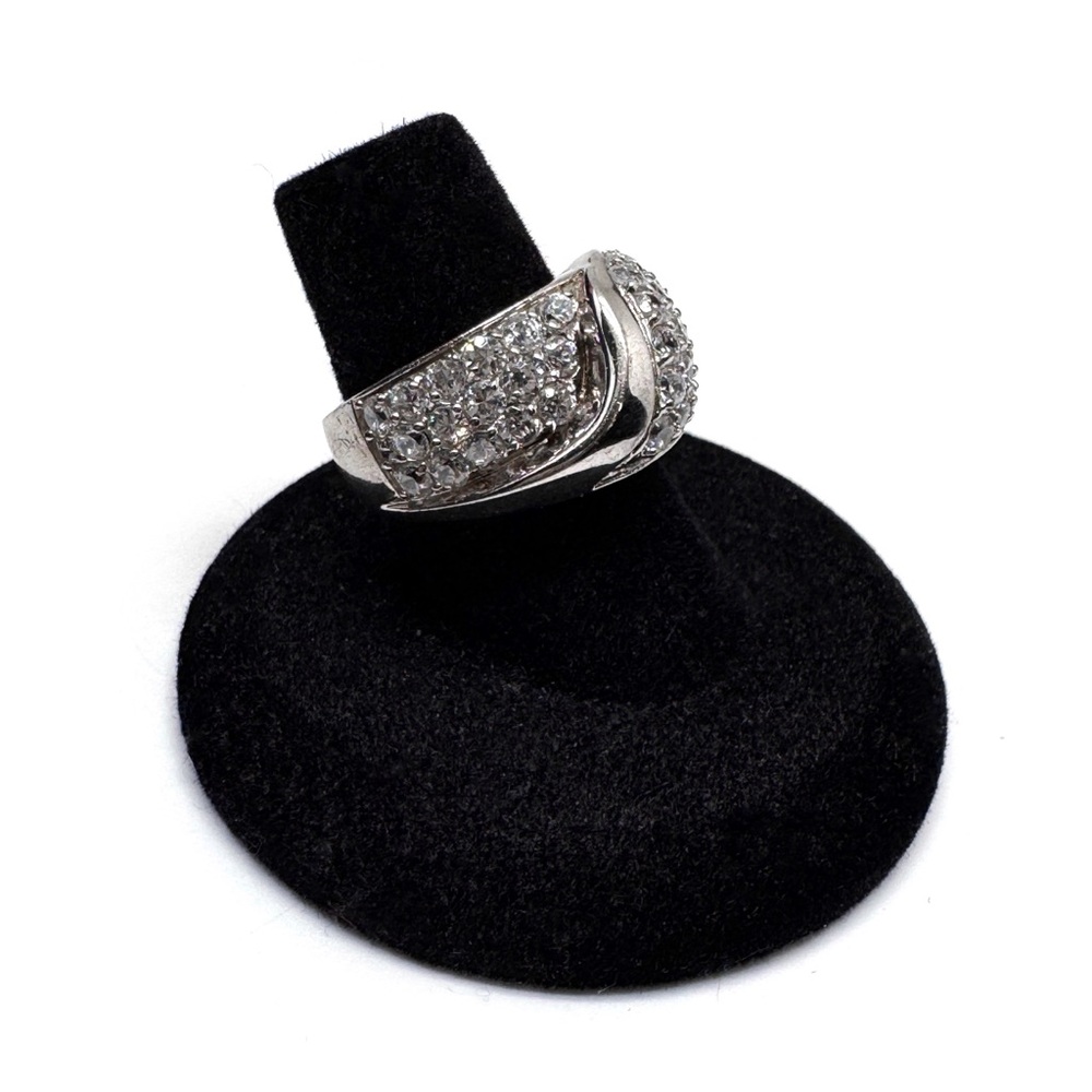 Vintage Sterling Silver CZ Crystal Pavé Statement Ring Size 7 1/4